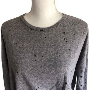 Michael Lauren Top Pullover Long Sleeve Distressed Holes Vintage Inspired Gray